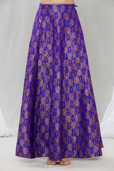 Shop_Vishwa By Pinki Sinha_Blue Silk Brocade Floral Lehenga Skirt_Online_at_Aza_Fashions