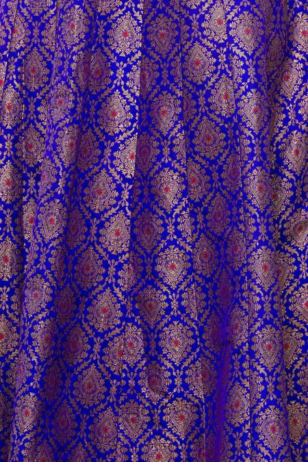 Vishwa By Pinki Sinha_Blue Silk Brocade Floral Lehenga Skirt_at_Aza_Fashions