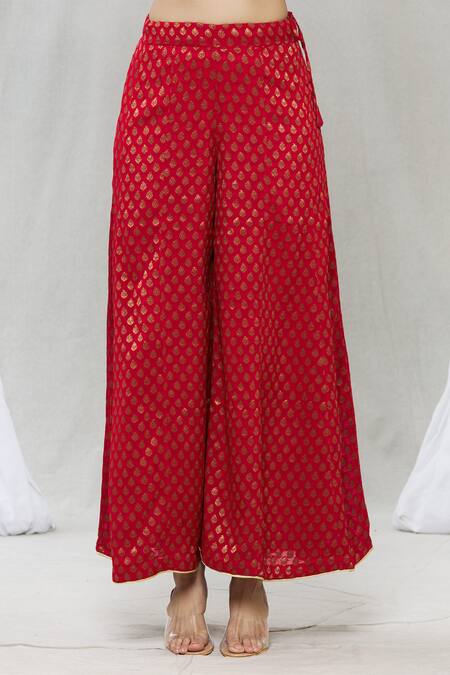 Vishwa By Pinki Sinha_Red Georgette Floral Handwoven Sharara_Online_at_Aza_Fashions