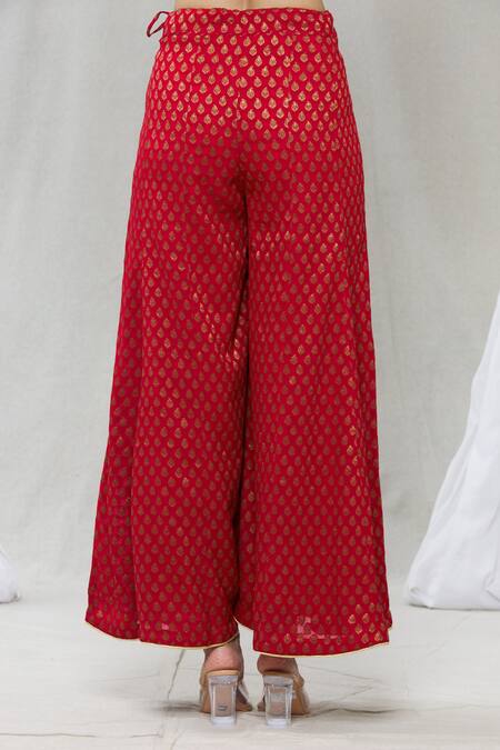 Buy_Vishwa By Pinki Sinha_Red Georgette Floral Handwoven Sharara_Online_at_Aza_Fashions