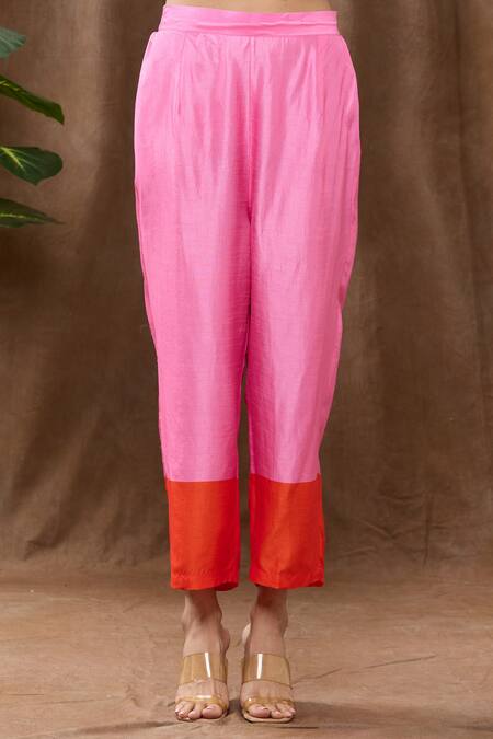 Archana Shah_Pink Bamberg Silk Bead Work, Sequins, Tropical Print Tie-up Kurta And Pant Set_at_Aza_Fashions