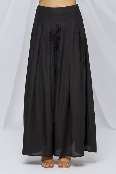 Shop Neha Khullar Black Mul Scallop, Sequin, Dabka Notched Embroidered Kurta Sharara Set Online at Aza Fashions Shop_Neha Khullar_Black Mul Scallop, Sequin, Dabka Notched Embroidered Kurta Sharara Set _Online_at_Aza_Fashions