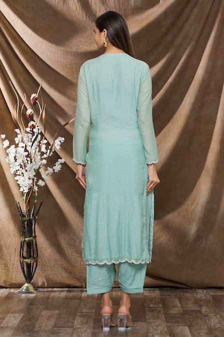 Neha Khullar Emerald Green Embroidered Kurta Set For Kids