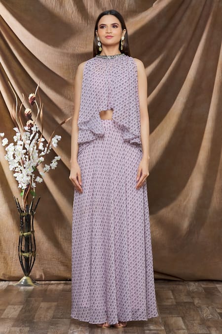 Neha Khullar Pink Chiffon Embroidery Floral Printed Lehenga Set Online at Aza Fashions Neha Khullar_Pink Chiffon Embroidery Floral Printed Lehenga Set_Online_at_Aza_Fashions