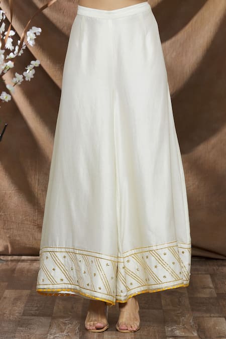 Shop_Neha Khullar_White Chanderi , Cotton Floral, Embroidered Anarkali And Palazzo Set _Online_at_Aza_Fashions