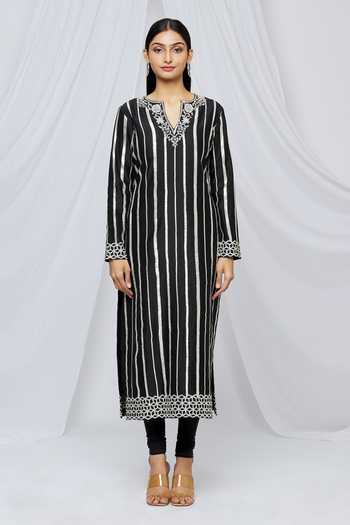 Buy_Neha Khullar_Black Organza, Chanderi, Cotton Sequins, Cut Work, Embroidery Floral Kurta Set_Online_at_Aza_Fashions