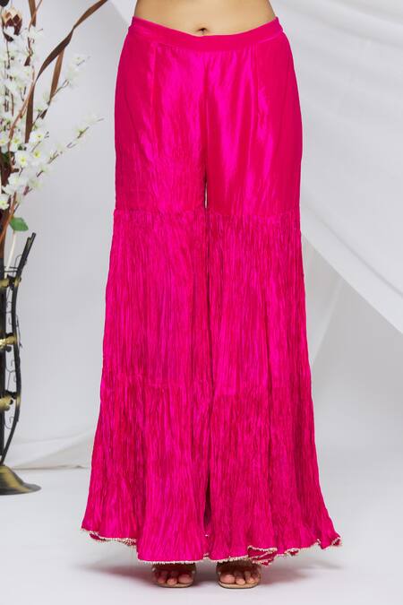 Shop_Surbhi Shah_Pink Organza, Pure Spun Silk Floral, Bandhani Round Print Kurta Sharara Set_Online_at_Aza_Fashions