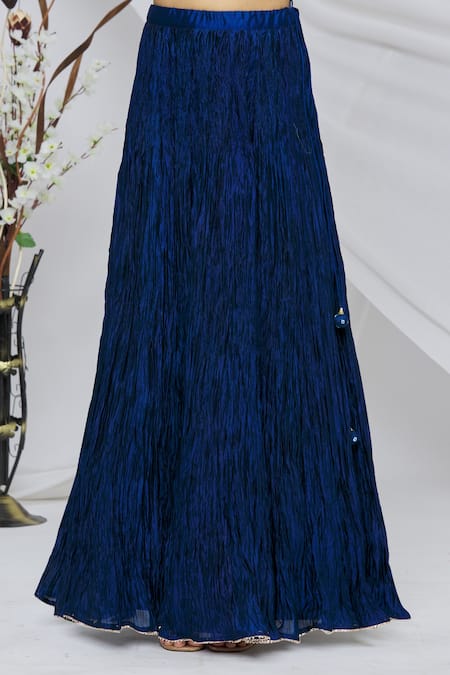 Shop_Surbhi Shah_Blue Organza, Pure Spun Silk Floral, Bandhani Keyhole Print Kurta Skirt Set_Online_at_Aza_Fashions