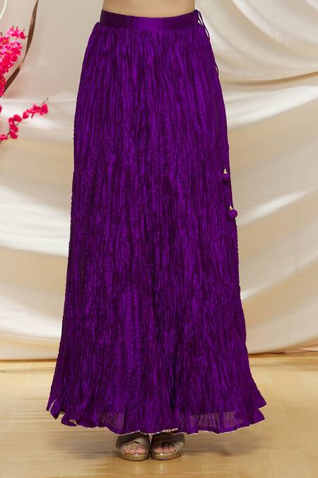 Shop_Surbhi Shah_Purple Organza, Pure Spun Silk Floral, Bandhani Round Printed Kurta Lehenga Set_Online_at_Aza_Fashions