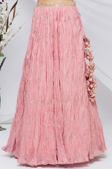 Shop_Surbhi Shah_Gold Organza, Pure Chanderi Floral Scallop Round Neck Lehenga Set_Online_at_Aza_Fashions