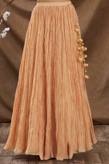 Shop Surbhi Shah Beige Organza, Pure Chanderi Floral V Neck Lehenga Set Online at Aza Fashions Shop_Surbhi Shah_Beige Organza, Pure Chanderi Floral V Neck Lehenga Set_Online_at_Aza_Fashions