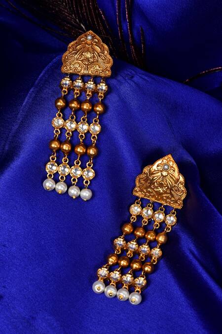 Buy_The Bling Girll_Gold Plated Pearl Danglers _Online_at_Aza_Fashions