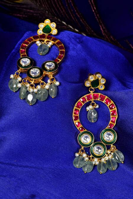 Buy_The Bling Girll_Gold Plated Stone Drop Chandbalis_Online_at_Aza_Fashions