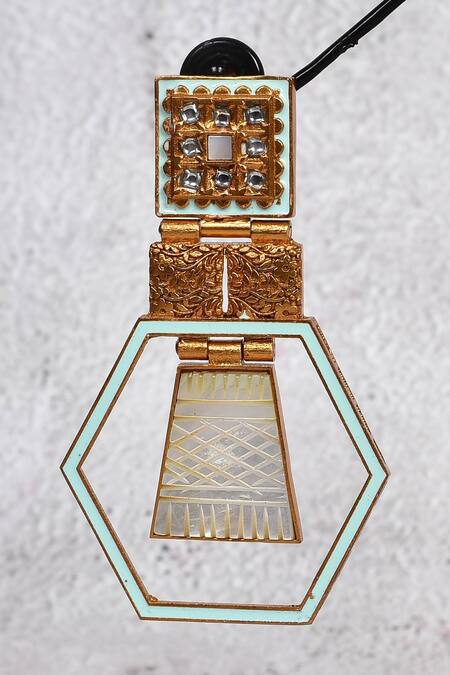 Shop_The Bling Girll_Gold Plated Stone Cutout Hexagon Earrings_Online_at_Aza_Fashions