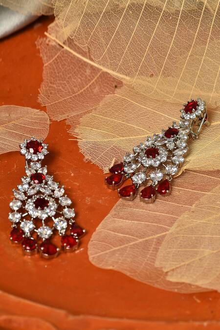 Buy_Our Purple Studio_White American Diamond And Semi Precious Stones Embellished Dangler Earrings _Online_at_Aza_Fashions