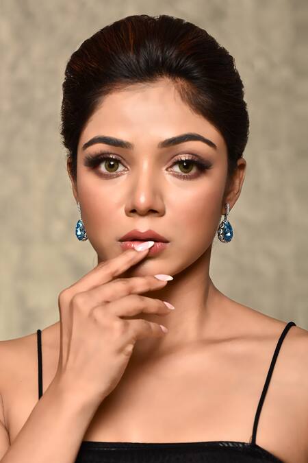 Our Purple Studio_Blue Swarovski Stone And American Diamonds Embellished Earrings_Online_at_Aza_Fashions