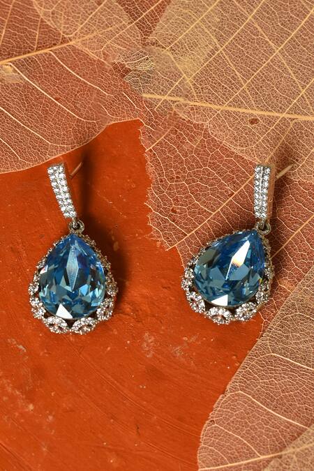 Buy_Our Purple Studio_Blue Swarovski Stone And American Diamonds Embellished Earrings_Online_at_Aza_Fashions