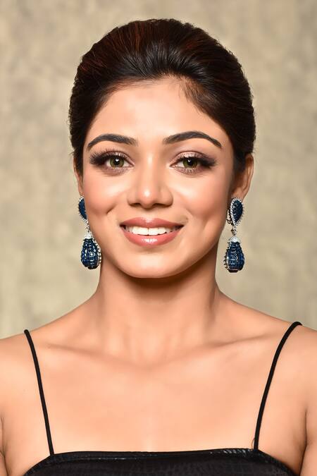 Our Purple Studio_Blue Swarovski Stone And American Diamonds Drop Earrings _Online_at_Aza_Fashions