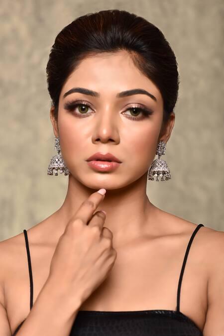 Our Purple Studio_White Semi Precious Stones Cubic Zirconia Studded Jhumkas _Online_at_Aza_Fashions