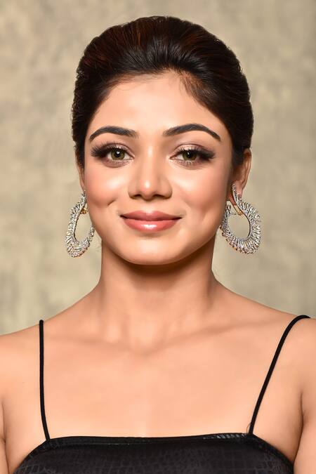 Our Purple Studio_White Semi Precious Stones Studded Statement Hoop Earrings _Online_at_Aza_Fashions