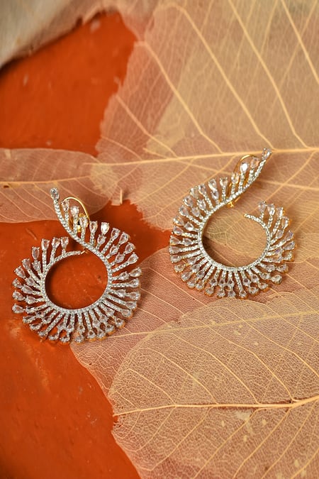 Buy_Our Purple Studio_White Semi Precious Stones Studded Statement Hoop Earrings _Online_at_Aza_Fashions