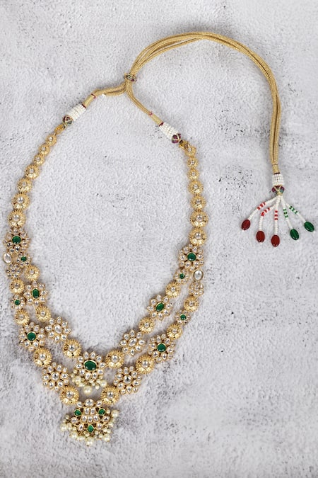 Auraa Trends_Gold Plated Stones, Diamonds Floral Kundan Necklace Set _Online_at_Aza_Fashions