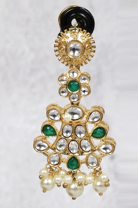 Auraa Trends_Gold Plated Stones, Diamonds Floral Kundan Necklace Set _at_Aza_Fashions