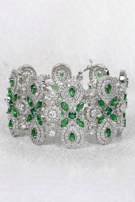 Buy_Auraa Trends_Silver Plated Imitation Diamonds Geometric Motif Bracelet _Online_at_Aza_Fashions