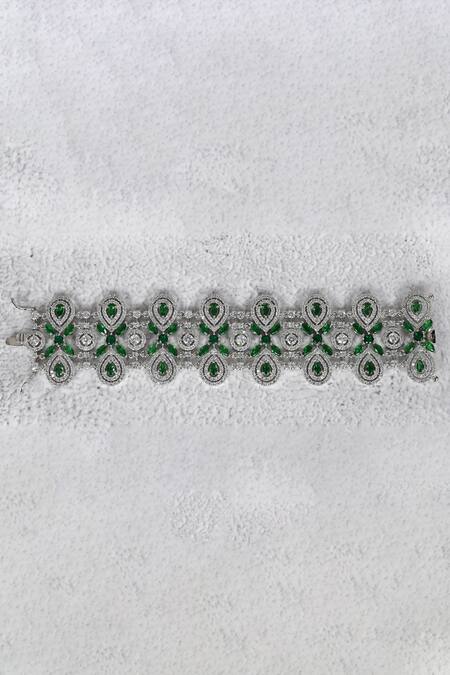 Shop_Auraa Trends_Silver Plated Imitation Diamonds Geometric Motif Bracelet _Online_at_Aza_Fashions