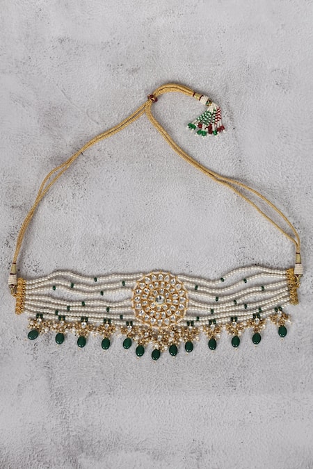 Auraa Trends Gold Plated Imitation Diamonds Layered Kundan Choker And Earring Set Online at Aza Fashions Auraa Trends_Gold Plated Imitation Diamonds Layered Kundan Choker And Earring Set _Online_at_Aza_Fashions