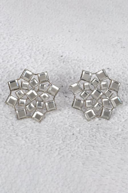 Shop Auraa Trends Silver Plated Imitation Diamonds Kundan Stud Earrings at Aza Fashions Shop_Auraa Trends_Silver Plated Imitation Diamonds Kundan Stud Earrings _at_Aza_Fashions