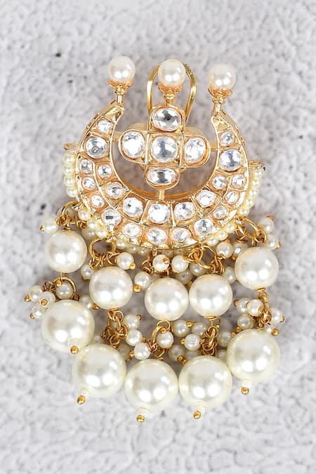 Auraa Trends_Gold Plated Pearls Kundan Crescent Moon Choker Set _at_Aza_Fashions