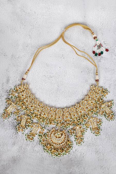 Auraa Trends Gold Plated Crystals Floral Kundan Choker And Earring Set Online at Aza Fashions Auraa Trends_Gold Plated Crystals Floral Kundan Choker And Earring Set _Online_at_Aza_Fashions