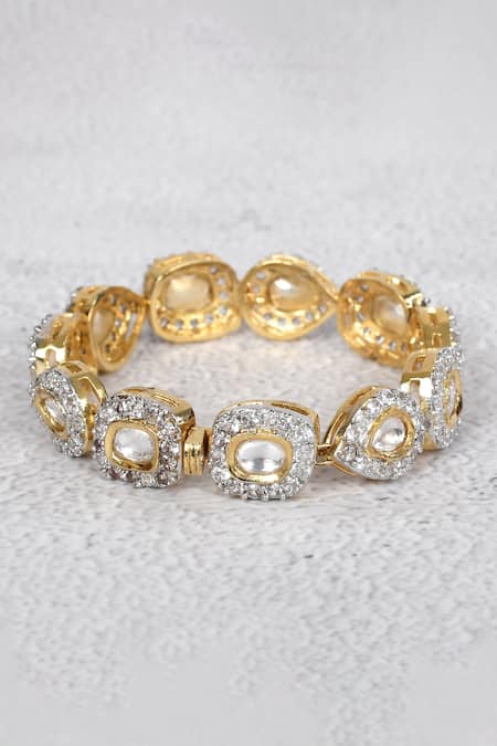 Auraa Trends Gold Plated Crystals Kundan Teardrop Motif Bracelet Online at Aza Fashions Auraa Trends_Gold Plated Crystals Kundan Teardrop Motif Bracelet _Online_at_Aza_Fashions