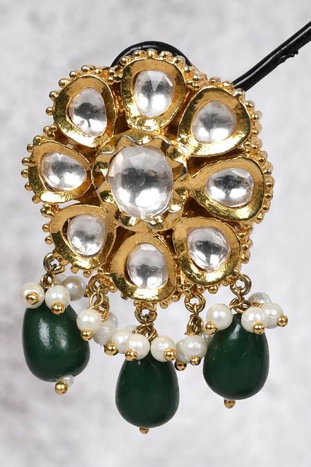 Auraa Trends_Gold Plated Diamonds, Stones Floral Kundan Necklace Set _at_Aza_Fashions