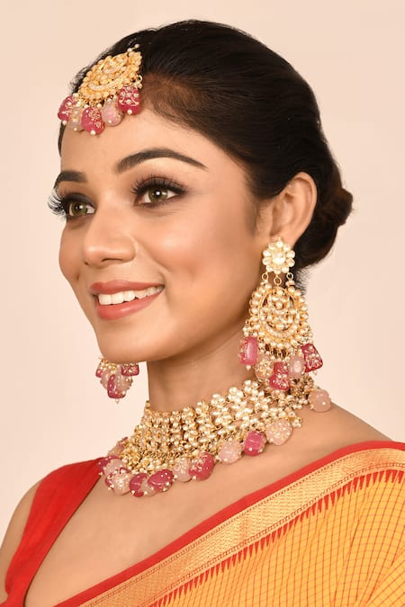 Auraa Trends Floral Kundan Gold Necklace Set 