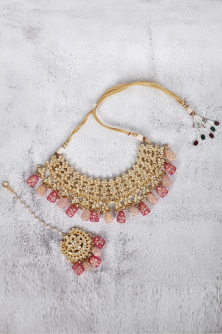 Auraa Trends_Gold Plated Diamonds, Stones Floral Kundan Necklace Set _Online_at_Aza_Fashions