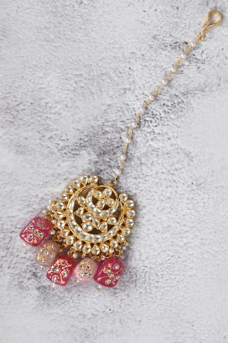 Auraa Trends_Gold Plated Diamonds, Stones Floral Kundan Necklace Set _at_Aza_Fashions