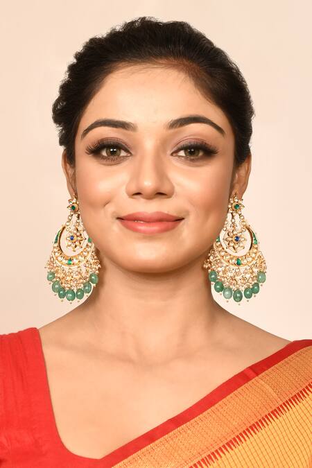 Auraa Trends_Gold Plated Diamonds, Stones Kundan Studded Chandbalis _Online_at_Aza_Fashions