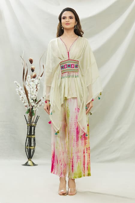 Buy Capisvirleo White Habutai Silk Thread And Beads V Neck Ameen Asymmetric Tunic & Palazzo Set Online at Aza Fashions Buy_Capisvirleo_White Habutai Silk Thread And Beads V Neck Ameen Asymmetric Tunic & Palazzo Set _Online_at_Aza_Fashions