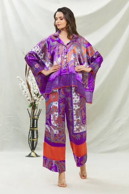 Buy_CAPISVIRLEO_Purple Satin Silk Thread And Beads, Paisley Print Berry Daiquiri Asymmetric Top_Online_at_Aza_Fashions