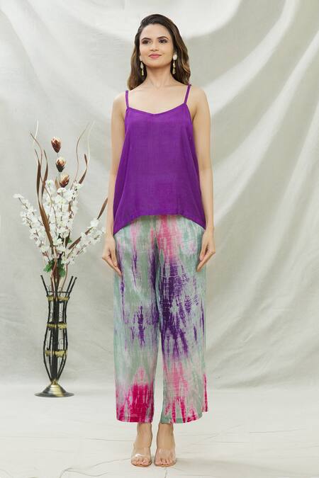Buy Capisvirleo Purple Chanderi And Habutai Band Top & Pant Set Online at Aza Fashions Buy_Capisvirleo_Purple Chanderi And Habutai Band Top & Pant Set _Online_at_Aza_Fashions