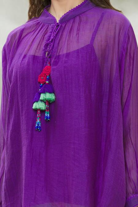 Capisvirleo Purple Chanderi And Habutai Band Top & Pant Set at Aza Fashions Capisvirleo_Purple Chanderi And Habutai Band Top & Pant Set _at_Aza_Fashions