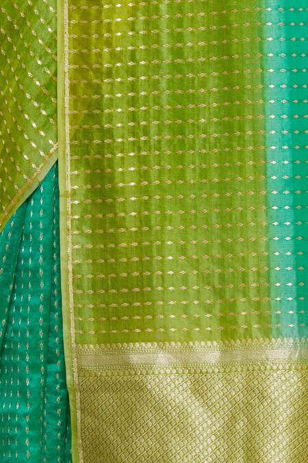 Shop_Taba Kashi By Artika Shah_Green Kora/organza Woven Shaded Saree _Online_at_Aza_Fashions