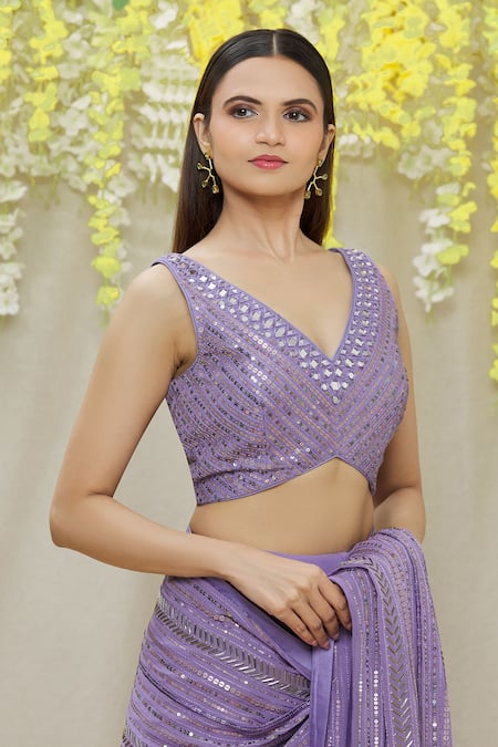 Shop Yoshita Couture Purple Satin, Shantoon, Bag- Georgette, Blouse - Karina Embroidered Set Online at Aza Fashions Shop_Yoshita Couture_Purple Satin, Shantoon, Bag- Georgette, Blouse - Karina Embroidered Set _Online_at_Aza_Fashions