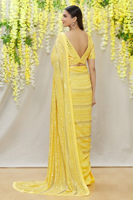 Shop Yoshita Couture Yellow Satin, Shantoon, Bag- Georgette, Blouse - Aisha Embroidered Set at Aza Fashions Shop_Yoshita Couture_Yellow Satin, Shantoon, Bag- Georgette, Blouse - Aisha Embroidered Set _at_Aza_Fashions