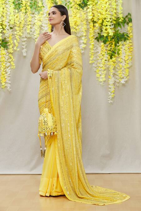 Yoshita Couture Yellow Satin, Shantoon, Bag- Georgette, Blouse - Aisha Embroidered Set Online at Aza Fashions Yoshita Couture_Yellow Satin, Shantoon, Bag- Georgette, Blouse - Aisha Embroidered Set _Online_at_Aza_Fashions