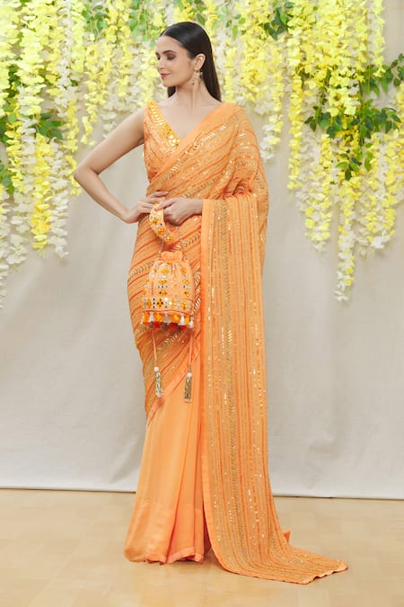 Orange Handcrafted Queen Silk Saree with Zari Border