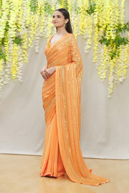 Buy Yoshita Couture Orange Satin, Shantoon, Bag- Georgette, Blouse - Natalia Embroidered Set Online at Aza Fashions Buy_Yoshita Couture_Orange Satin, Shantoon, Bag- Georgette, Blouse - Natalia Embroidered Set _Online_at_Aza_Fashions