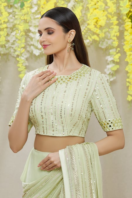 Yoshita Couture Green Satin, Shantoon, Bag- Georgette, Blouse - Nauna Embroidered Set at Aza Fashions Yoshita Couture_Green Satin, Shantoon, Bag- Georgette, Blouse - Nauna Embroidered Set _at_Aza_Fashions